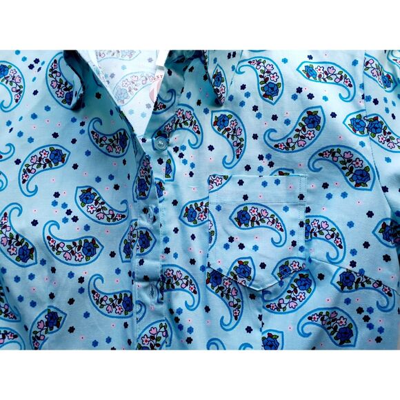 SOHO Jeans Womens Sky Blue Swirly Paisley Button-Up Shirt Jr. Sz Large NWT - Picture 11 of 16